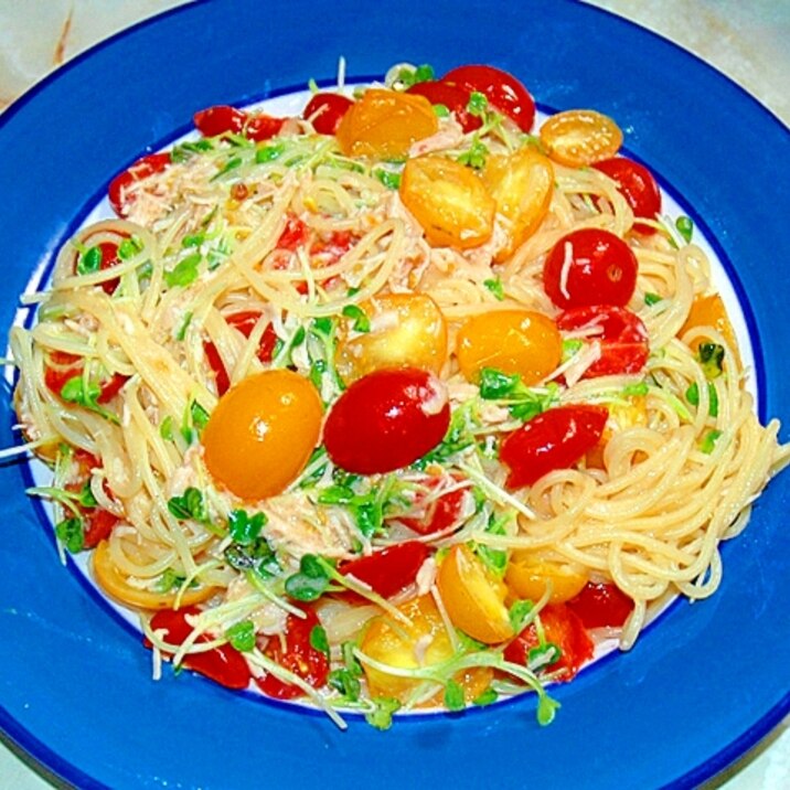 ミニトマトでさっぱり!ササミ缶とトマトの塩パスタ♪